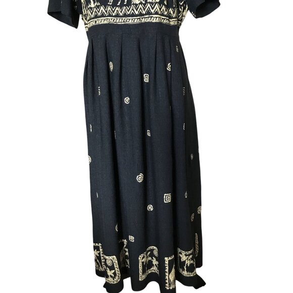 Citi Dress Giraffe Print Dress: Vintage 80s Long Rayon Dress Black Size 18W - Picture 6 of 12